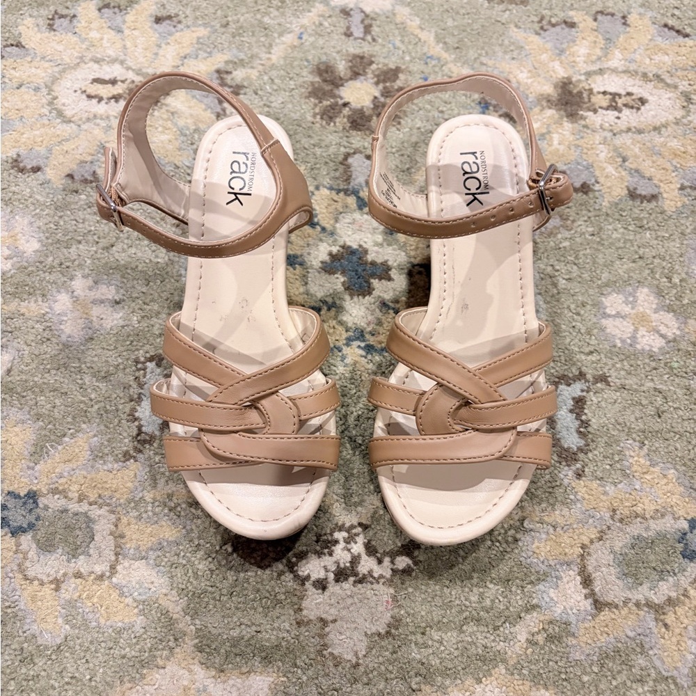 Girls Tan Strappy Wedge Sandals